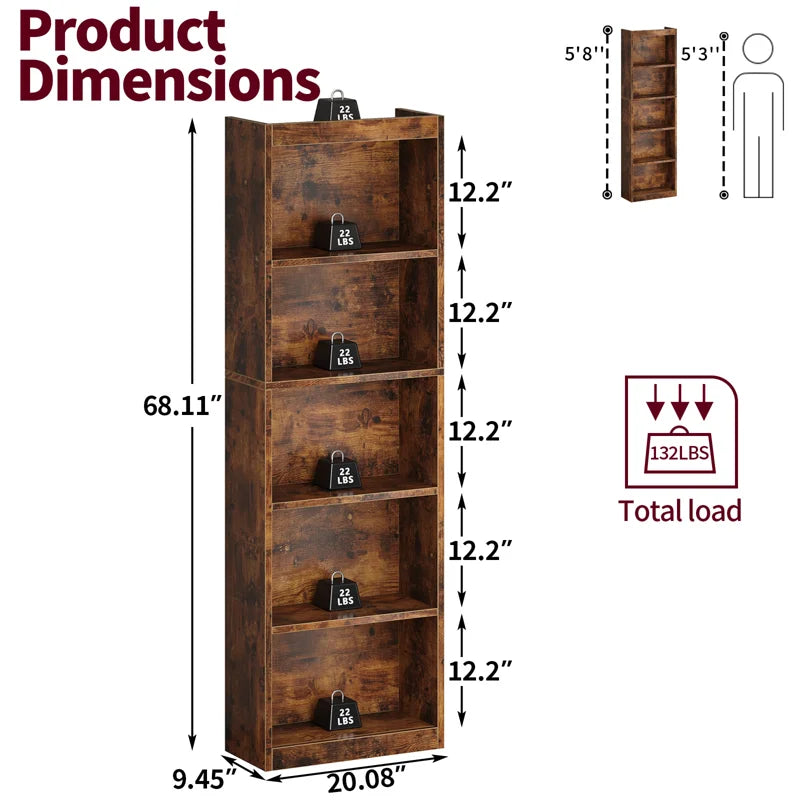 5-Tier Bookcase, Book Shelf, Open Storage Shelf, for Living Room, Home Office, Dinning Room