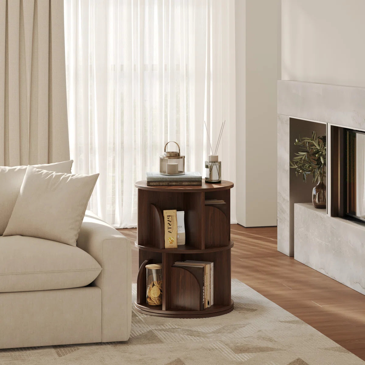 Rotating Bookshelf, 2 Tier Small Bookcase Corner Shelves Display Storage Tower Space-saving Revolving For Small Space