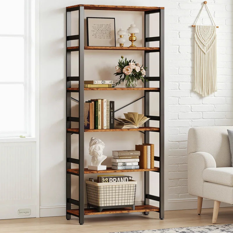 Bookshelf, 31.5In Wide Shelf 6 Tier Bookcase, 70Lbs/Shelf Industrial Bookshelves