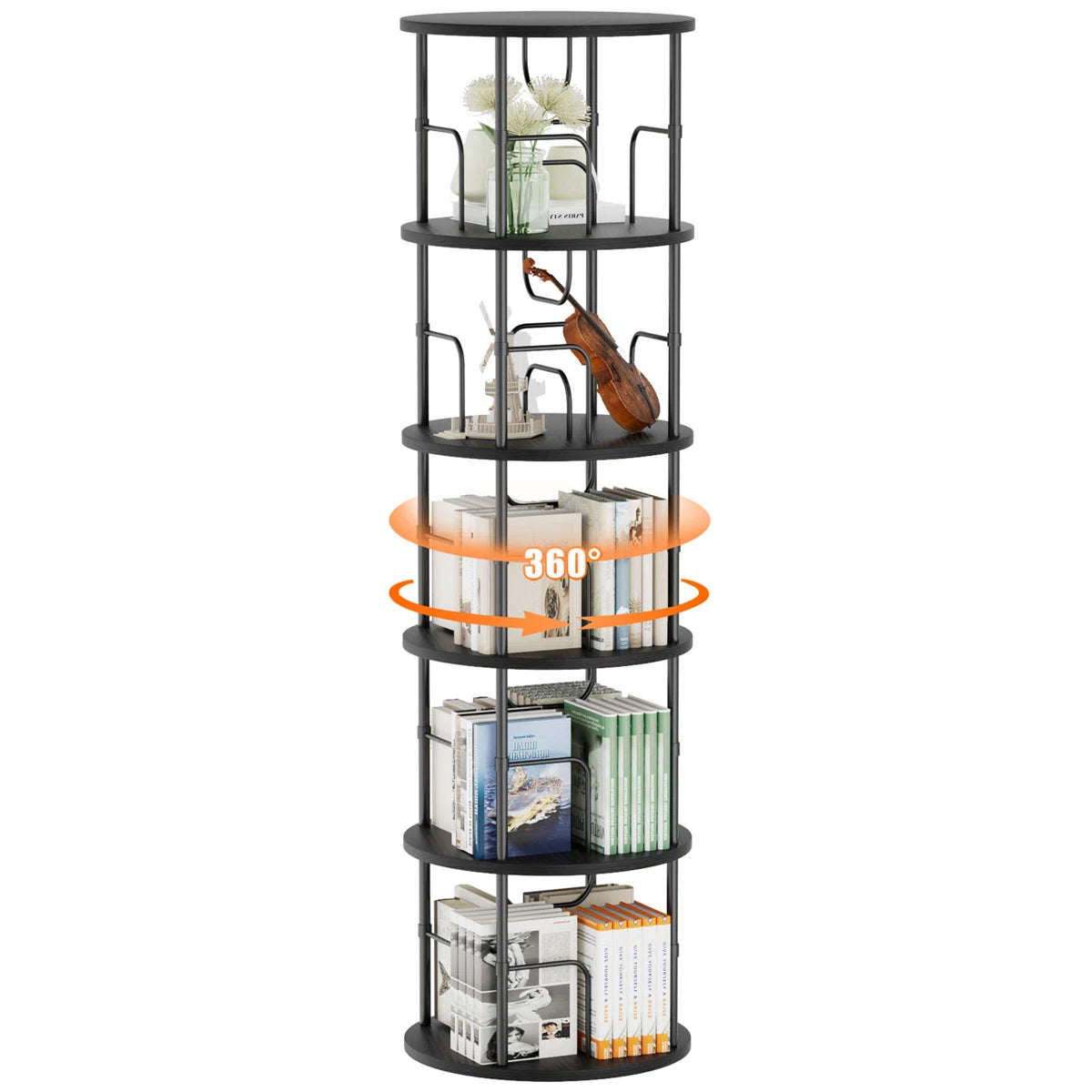360° Rotating Bookcase, Storage And Display Spinning Corner Bookshelf For Home Office And Living Room