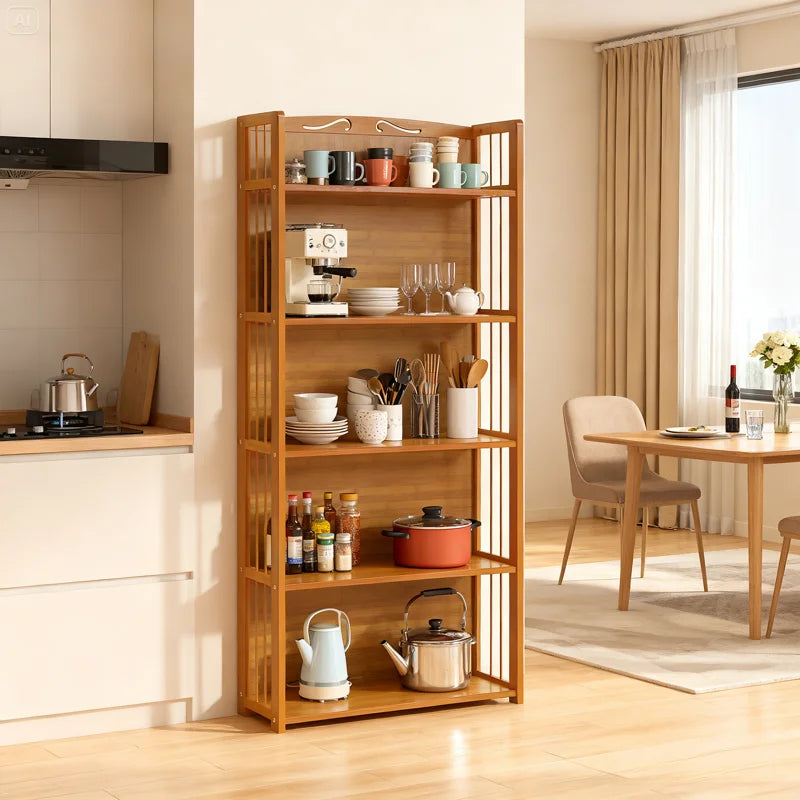 55.5" H x 26.4" W 5-Tier Open Bookcase Bamboo Bookshelf, Freestanding Display Storage Shelves for Bedroom Living Room Office