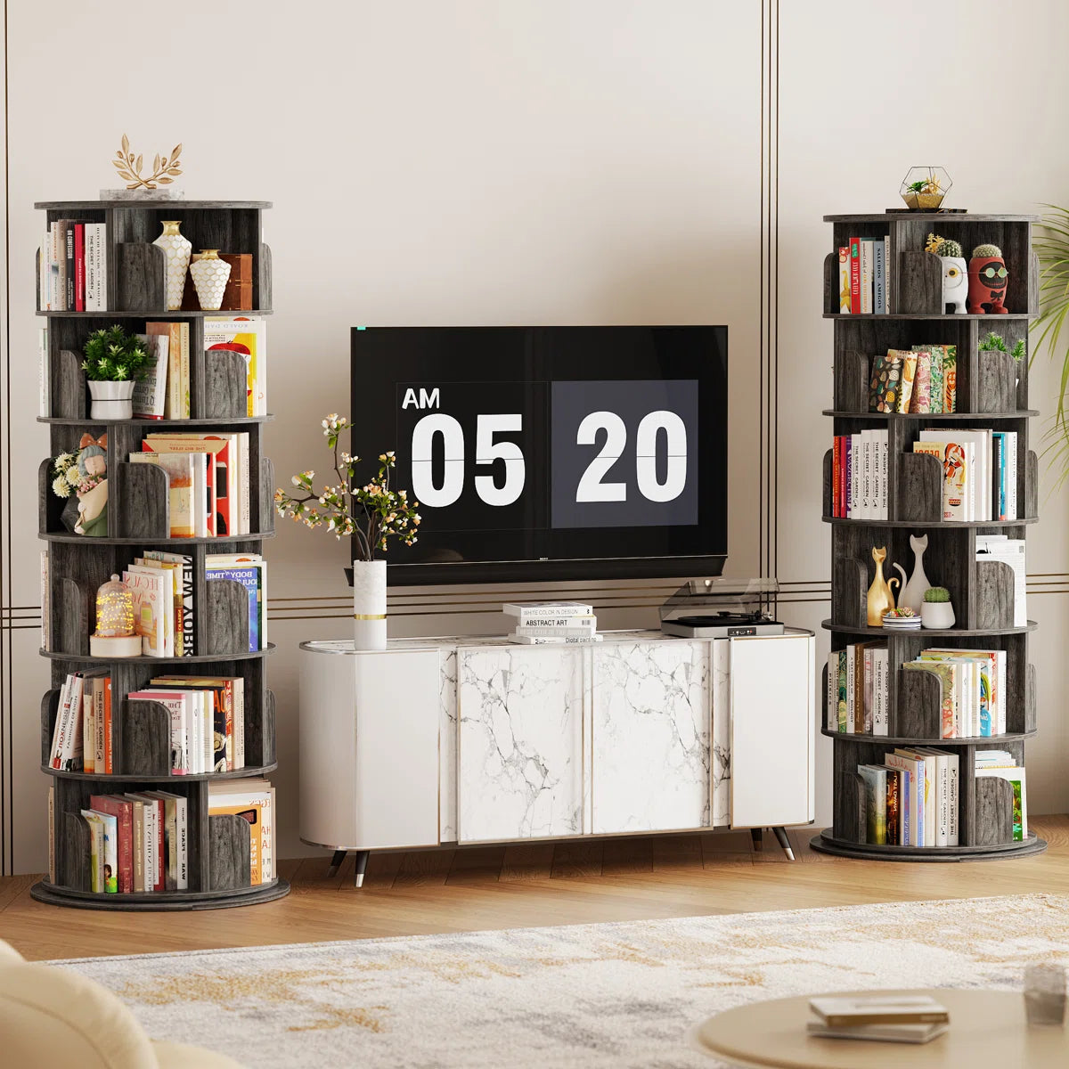 360° Rotating Bookshelf, 6 Tiers Corner Shelf, Rotating Bookcase For Bedroom, Living Room
