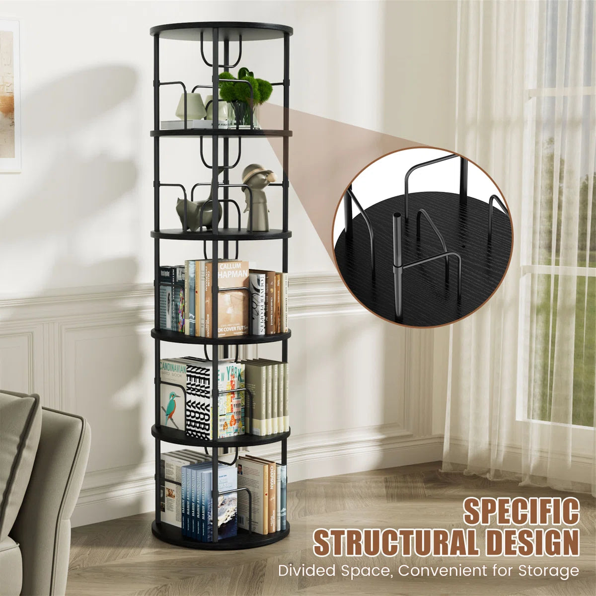 360° Rotating Bookcase, Storage And Display Spinning Corner Bookshelf For Home Office And Living Room
