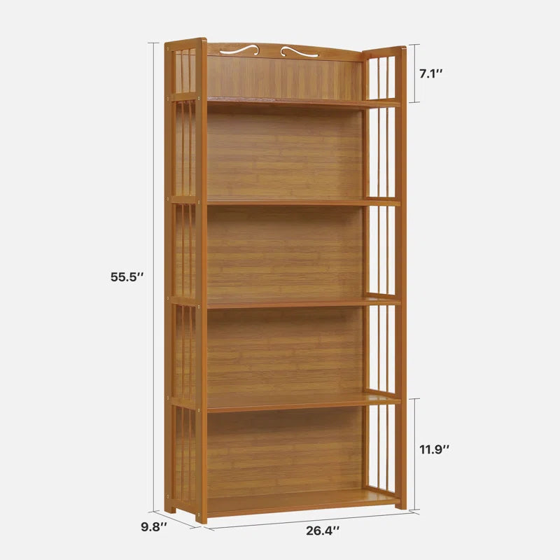 55.5" H x 26.4" W 5-Tier Open Bookcase Bamboo Bookshelf, Freestanding Display Storage Shelves for Bedroom Living Room Office