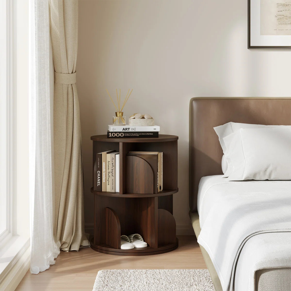 Rotating Bookshelf, 2 Tier Small Bookcase Corner Shelves Display Storage Tower Space-saving Revolving For Small Space
