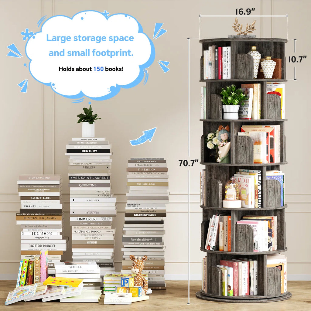 360° Rotating Bookshelf, 6 Tiers Corner Shelf, Rotating Bookcase For Bedroom, Living Room