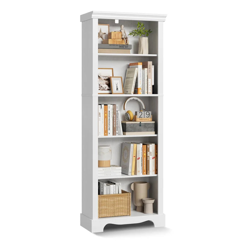 5-Tier Bookcase 61" H Tall, Wooden Bookshelf with one Adjustable Shelves