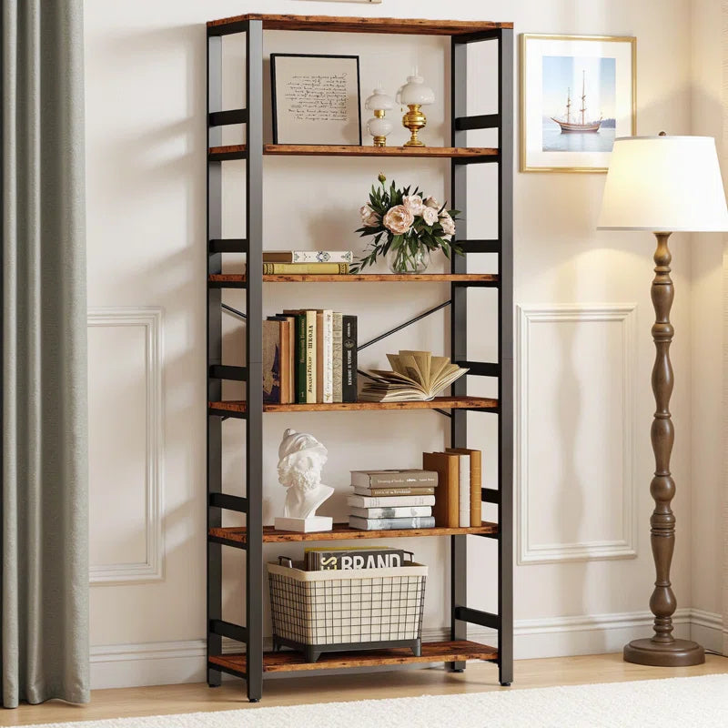 Bookshelf, 31.5In Wide Shelf 6 Tier Bookcase, 70Lbs/Shelf Industrial Bookshelves