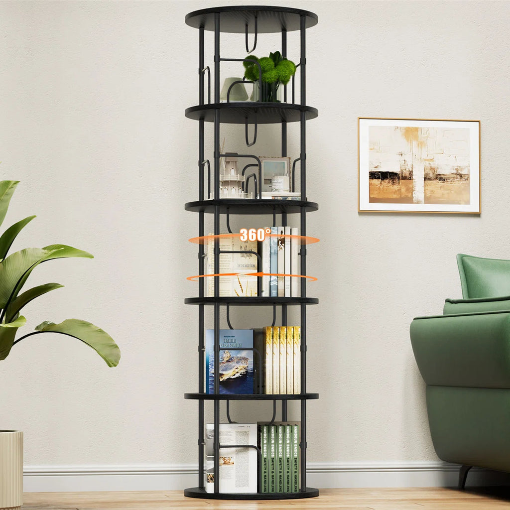 360° Rotating Bookcase, Storage And Display Spinning Corner Bookshelf For Home Office And Living Room