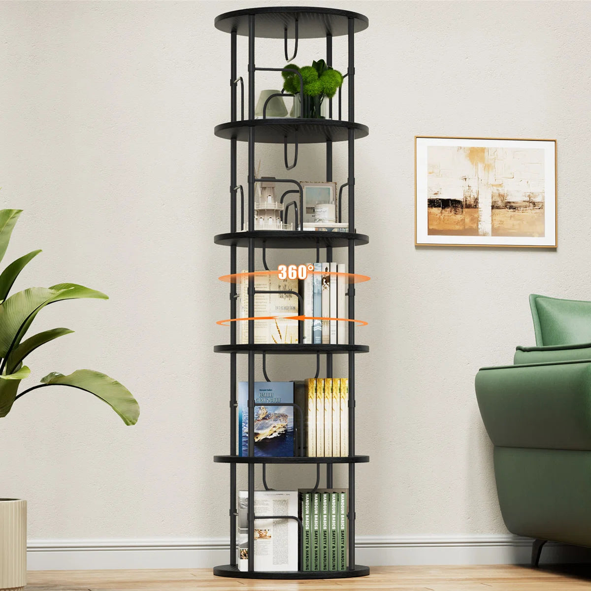 360° Rotating Bookcase, Storage And Display Spinning Corner Bookshelf For Home Office And Living Room