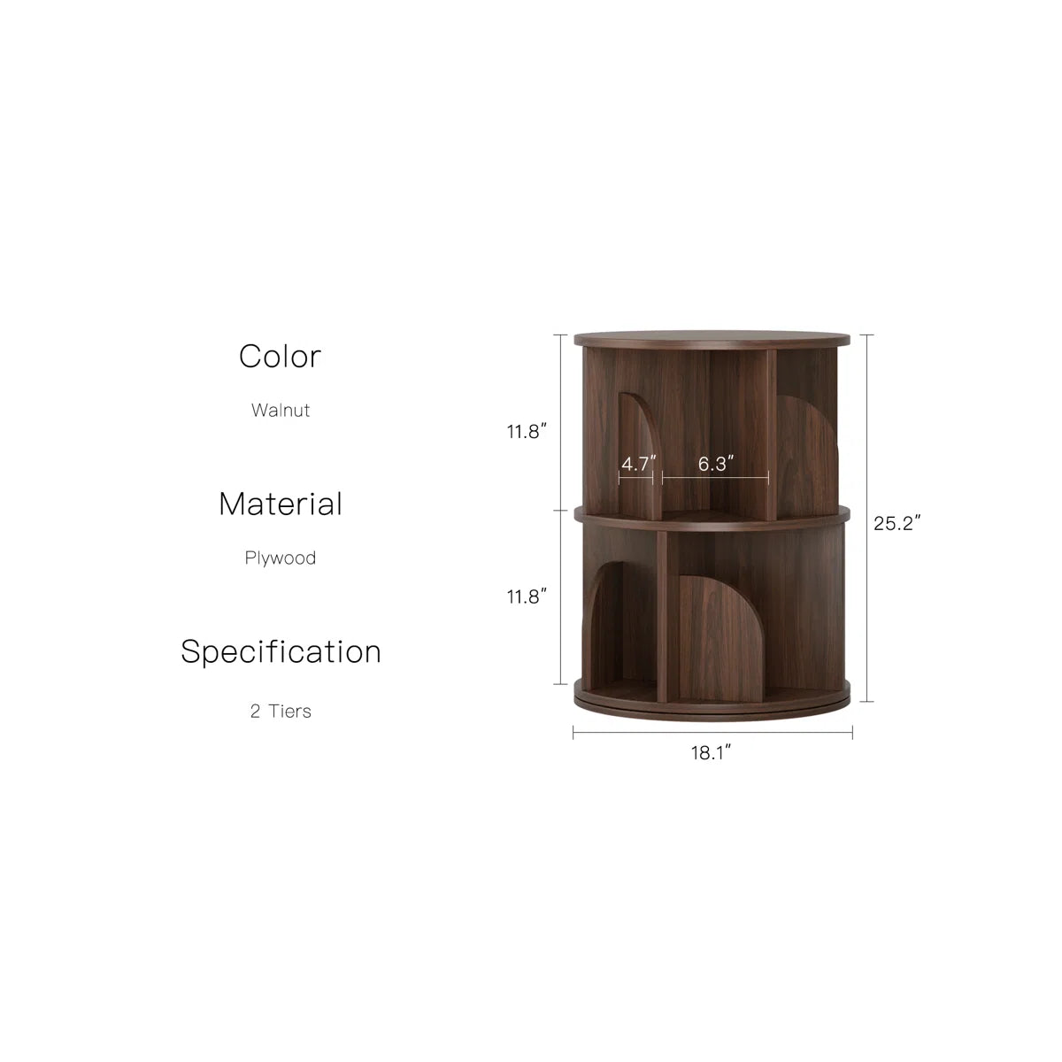 Rotating Bookshelf, 2 Tier Small Bookcase Corner Shelves Display Storage Tower Space-saving Revolving For Small Space