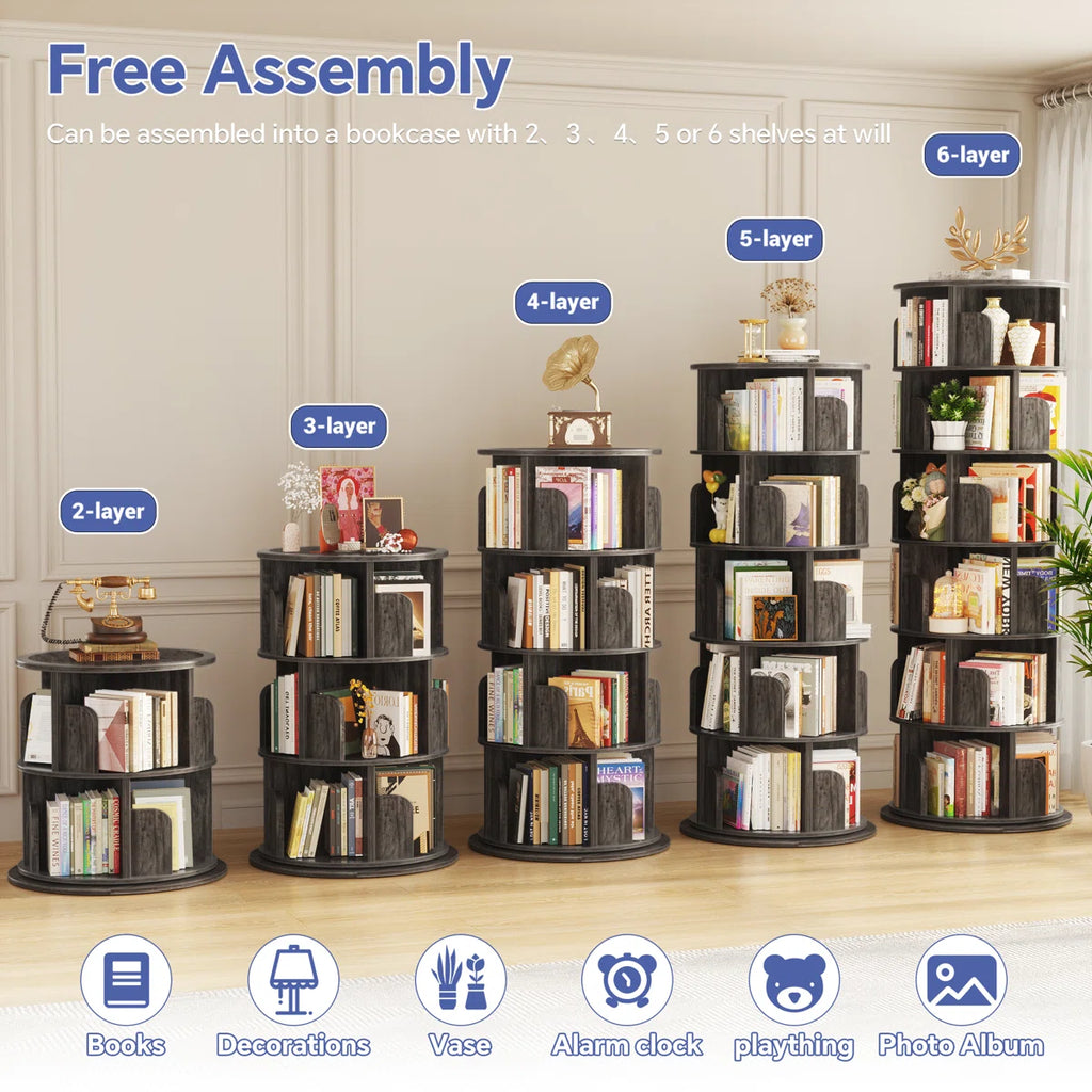 360° Rotating Bookshelf, 6 Tiers Corner Shelf, Rotating Bookcase For Bedroom, Living Room