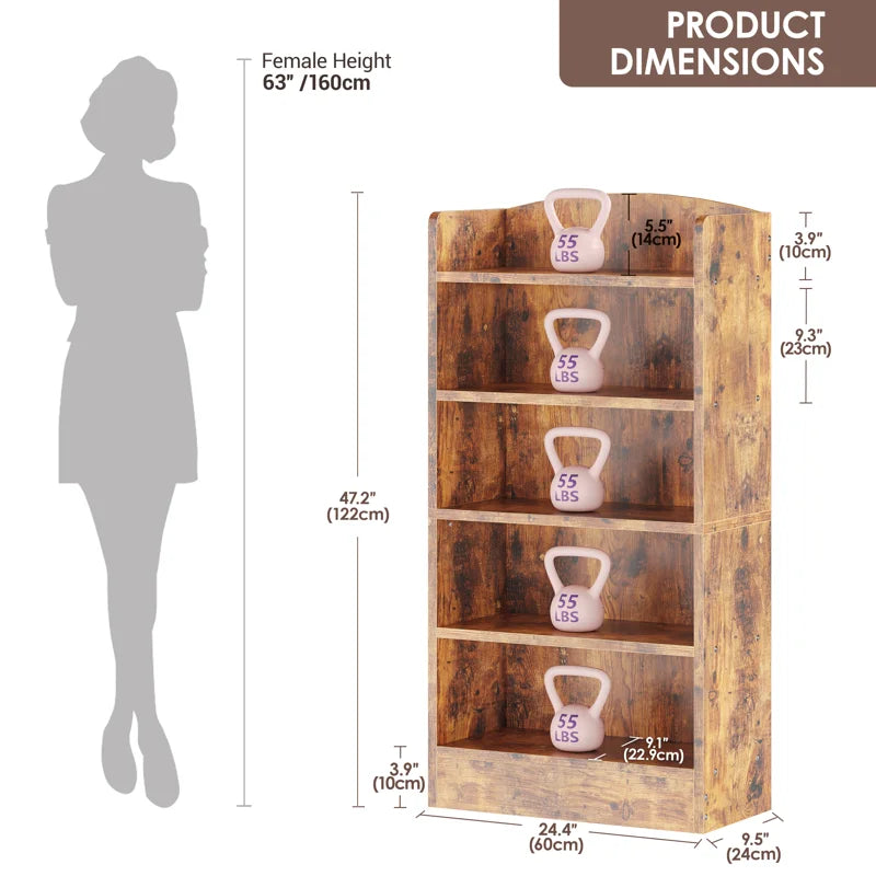 5-Shelf Multi-Functional Modern Wood Bookcase