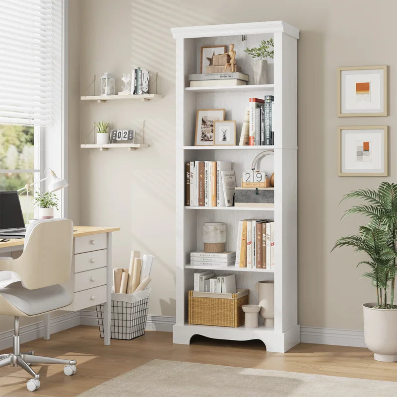 5-Tier Bookcase 61" H Tall, Wooden Bookshelf with one Adjustable Shelves