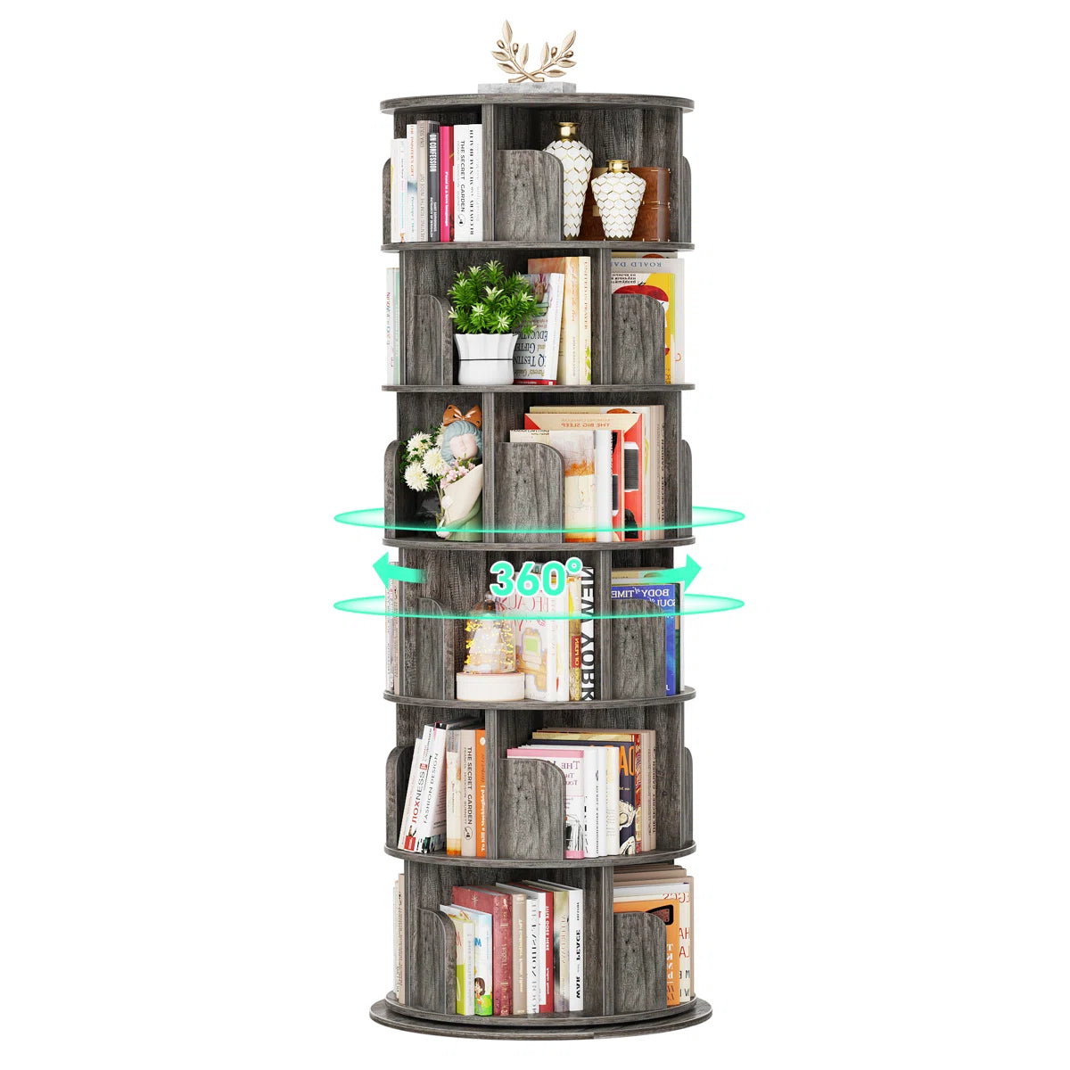 360° Rotating Bookshelf, 6 Tiers Corner Shelf, Rotating Bookcase For Bedroom, Living Room