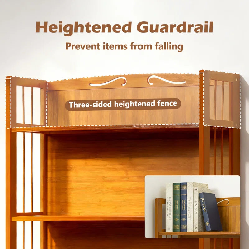 55.5" H x 26.4" W 5-Tier Open Bookcase Bamboo Bookshelf, Freestanding Display Storage Shelves for Bedroom Living Room Office