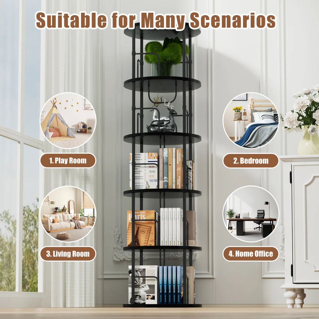 360° Rotating Bookcase, Storage And Display Spinning Corner Bookshelf For Home Office And Living Room