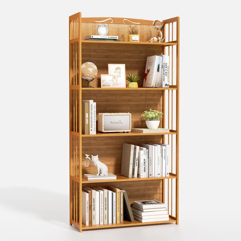 55.5" H x 26.4" W 5-Tier Open Bookcase Bamboo Bookshelf, Freestanding Display Storage Shelves for Bedroom Living Room Office
