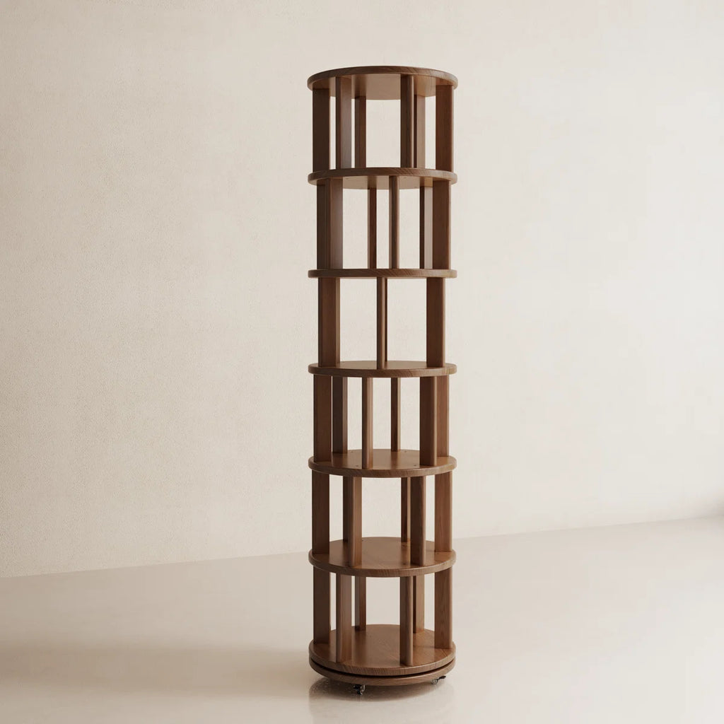 Oliver 360° Rotating Solid Wood Bookshelf, Equipped with Brake Wheels, Allowing for Flexible Adjustment