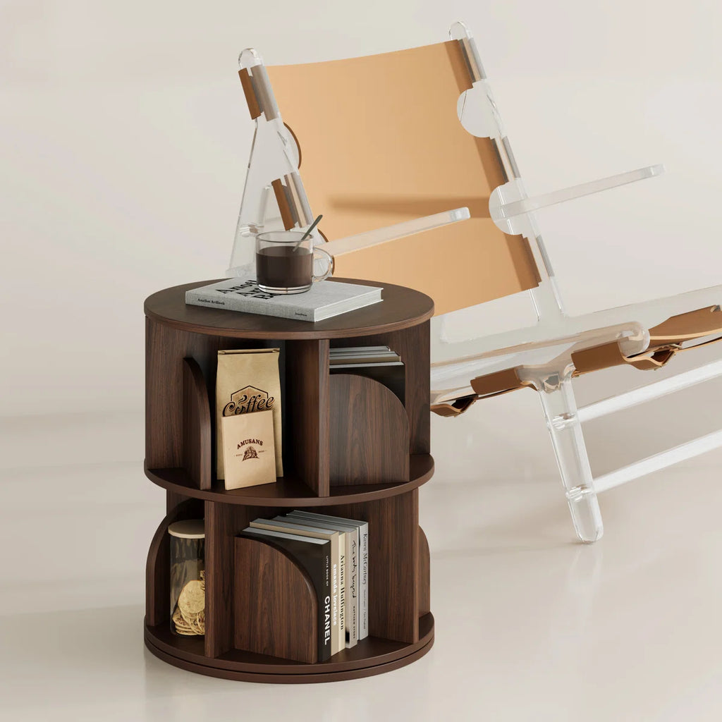 Rotating Bookshelf, 2 Tier Small Bookcase Corner Shelves Display Storage Tower Space-saving Revolving For Small Space