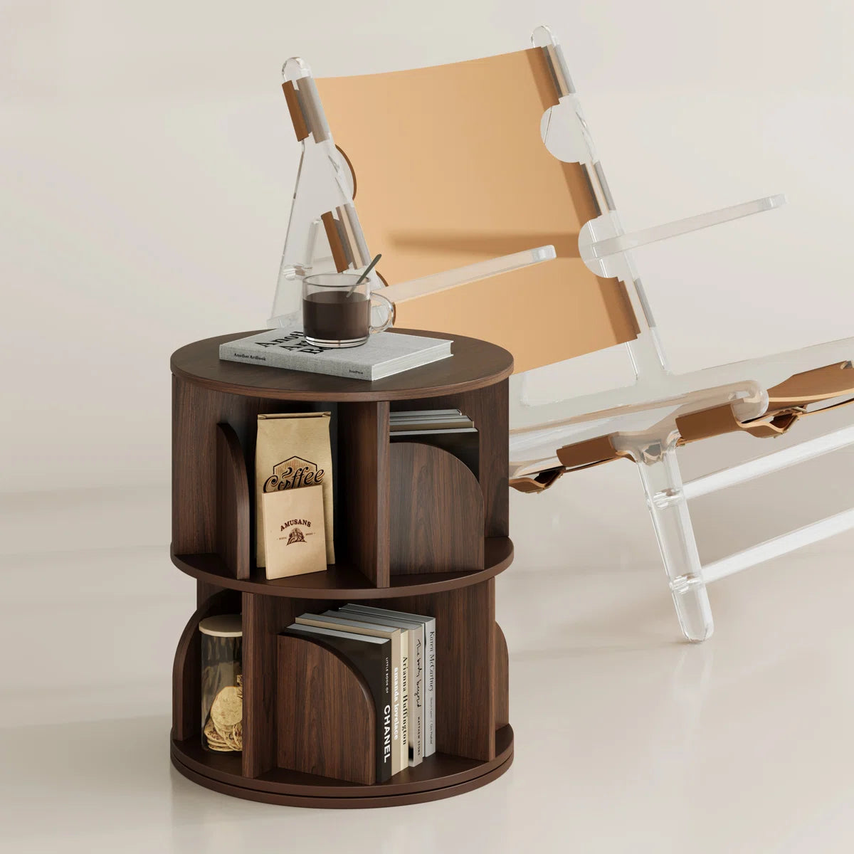 Rotating Bookshelf, 2 Tier Small Bookcase Corner Shelves Display Storage Tower Space-saving Revolving For Small Space