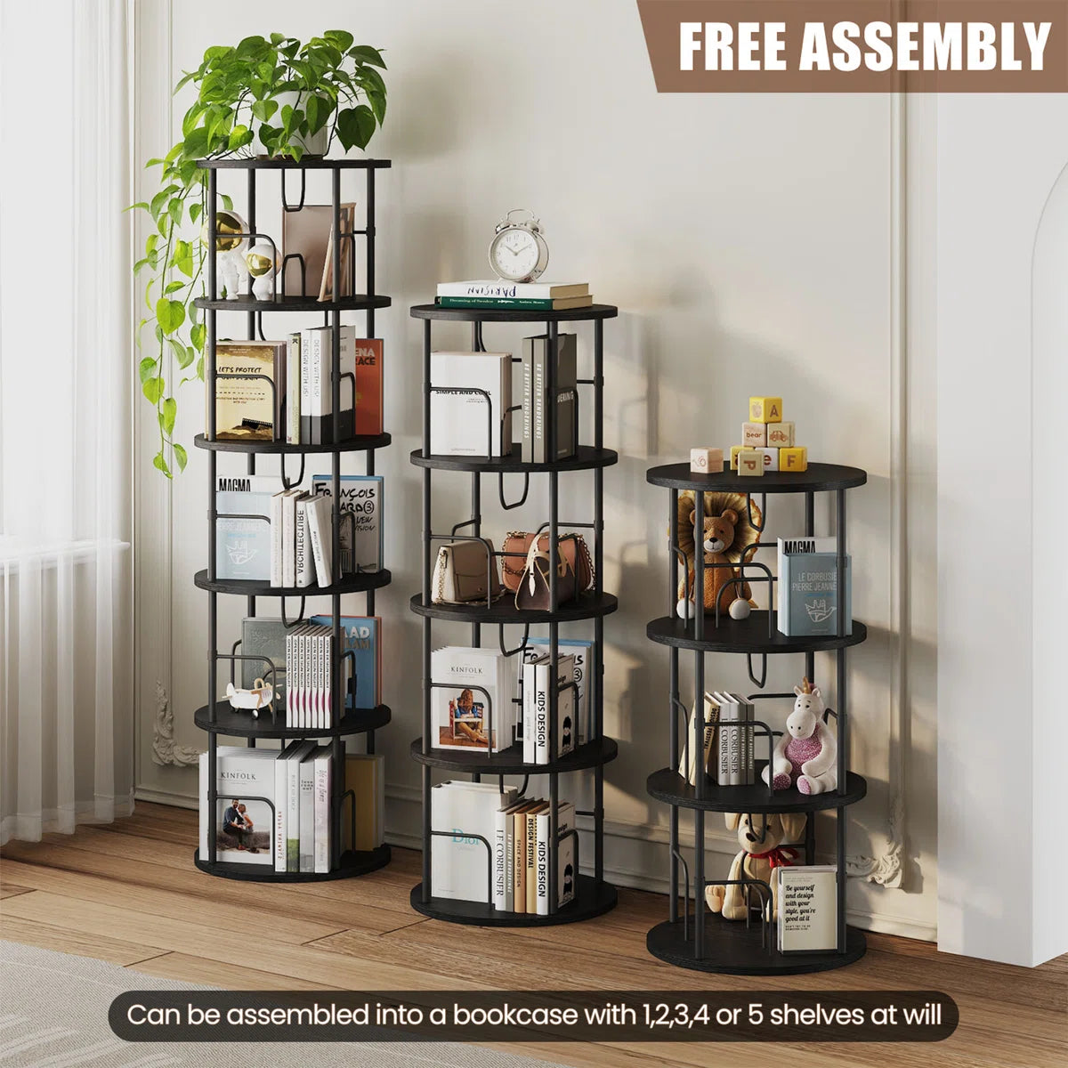 360° Rotating Bookcase, Storage And Display Spinning Corner Bookshelf For Home Office And Living Room