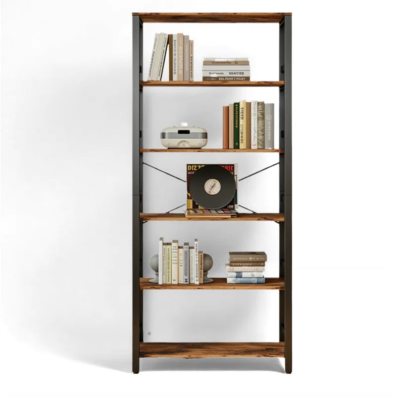 Bookshelf, 31.5In Wide Shelf 6 Tier Bookcase, 70Lbs/Shelf Industrial Bookshelves
