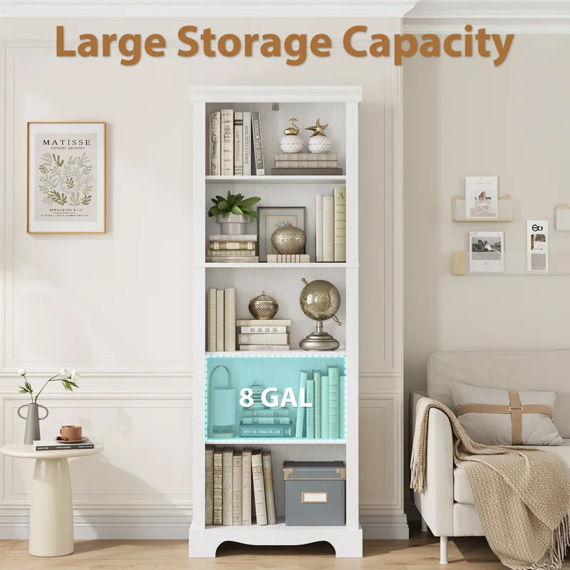 5-Tier Bookcase 61" H Tall, Wooden Bookshelf with one Adjustable Shelves